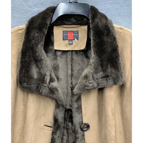 Vintage Women's Gallery Brown Faux Fur Polyester Button Down Long Coat Large - Picture 8 of 16